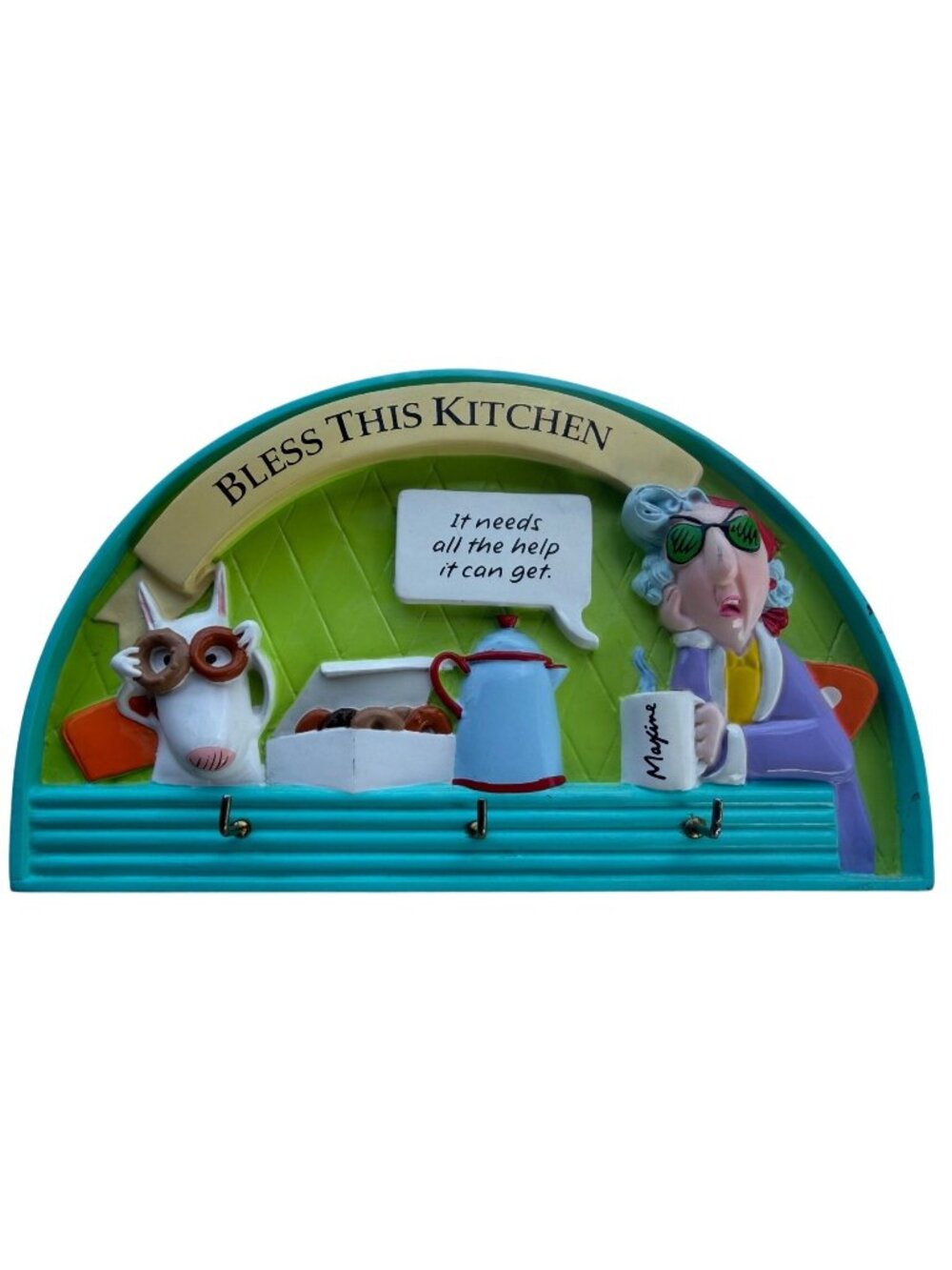 VINTAGE J. Wagner Maxine & Dog "Bless This Kitchen" Key Holder Wall Decor